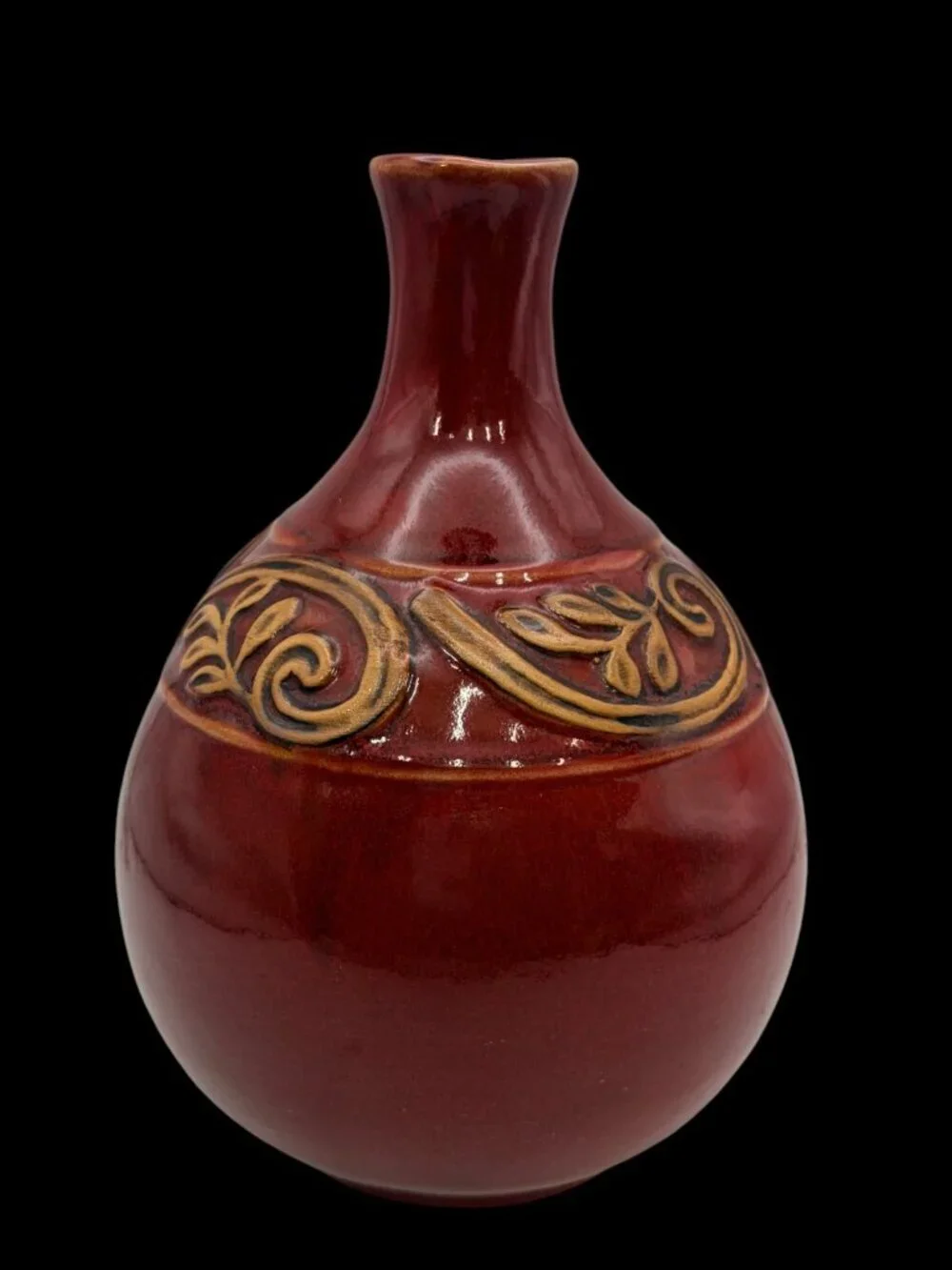 Vintage Red Glazed Pottery Bud Vase / Decorative Ceramic Vessel